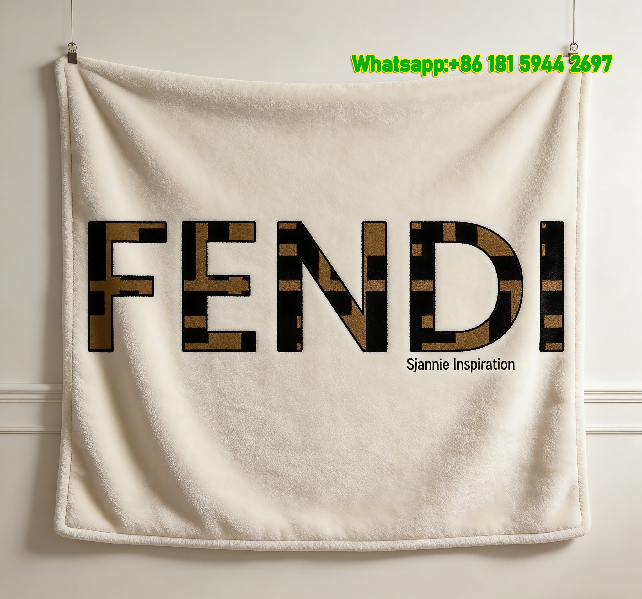 Brown and Black Fendi Monogram Print Flannel Throw Blanket White Background IMG_9316